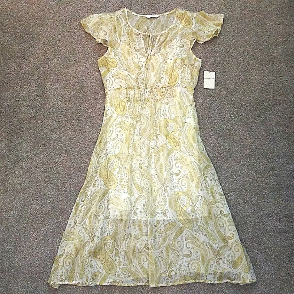 NWT Sz M Lucky Brand Yellow Paisley Midi Dress